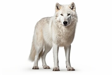 Obraz premium Majestic Arctic Wolf pristine white fur intense gaze isolated on white background