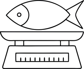 icon of a fish on a weighing scale symbolizing seafood measurement and market sales.