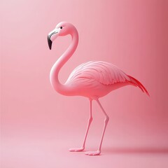 Fototapeta premium Pink flamingo in a setting against a pink background.