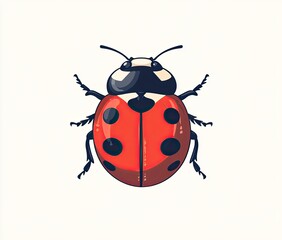 Detailed illustration of a ladybug, displaying its segmented body, wings, antennae, and distinctive red shell with black spots