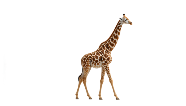 Elegant Giraffe isolated on white background, majestic African wildlife.