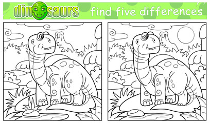prehistoric funny dinosaur coloring book, find five differences