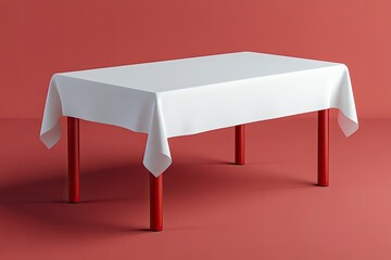 Blank white tablecloth on red table