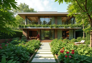 sustainable modern home urban garden featuring fresh vegetables creative green living concept, landscape, architecture, plant, growing, city, design