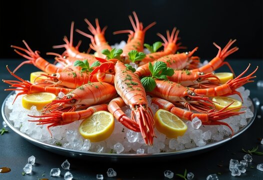 vibrant ice cooled shellfish assortment fresh seafood platter lively colors gourmet culinary delicacies, shrimp, oysters, crab, lobster, mussels, clams