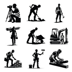 Different construction worker bundle set collection vector illustration isolated on a white background