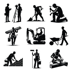 Different construction worker bundle set collection vector illustration isolated on a white background