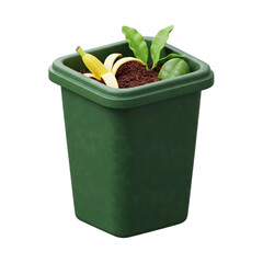 Green compost bin filled with organic food waste