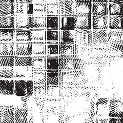 A fragmented textured black and white composed of numerous small squares.