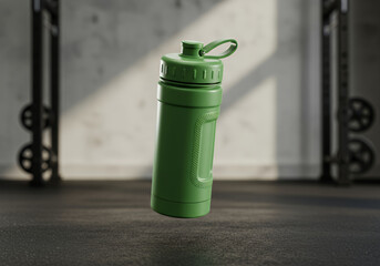 Green Water Bottle on Gym Floor