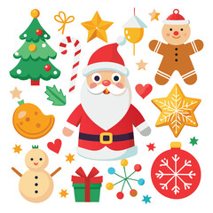 a festive assortment of Christmas icons, from Santa and snowmen to gingerbread men and twinkling stars