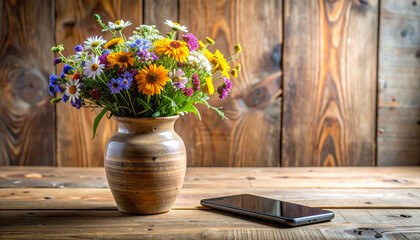 Arranging colorful wildflowers in a vase home interior still life natural lighting close-up