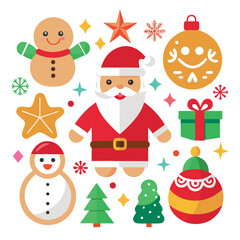 a festive assortment of Christmas icons, from Santa and snowmen to gingerbread men and twinkling stars