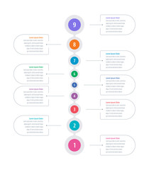 nine steps infographic template. colorful circles information template. infographic template for business, education, annual report, magazine