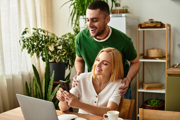 Couple enjoying quality time together at home while sharing laughter and love