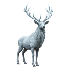 Snowy white deer with large antlers isolated