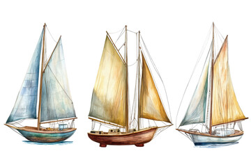 Obraz premium Beautiful sailboat set with varied sails and shapes in transparent png isolated on white background