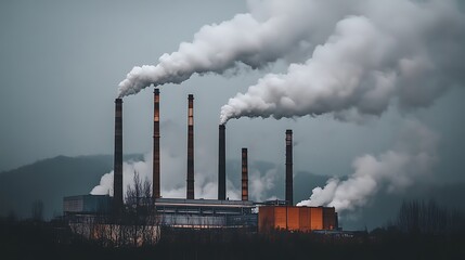 A factory complex with smokestacks emitting thick black smoke 