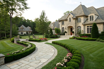 Modern Colonial Style House with Garage and Landscaped Front Yard
