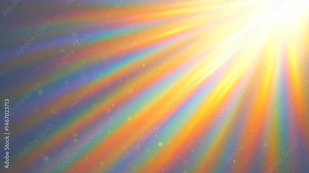 Poster light rays are expanding from a bright source, with particles floating gently on a dark background, 