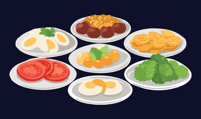 Food Illustrations Set: Diverse Meals and Ingredients - Vector Illustration