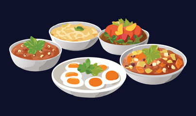 Assorted Dishes Vector Illustration - Diverse Culinary Food Set