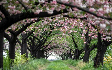 Kyoto, Japan Spring , Cherry Blossom Season, Cherry Blossom Tunnel Path in Spring