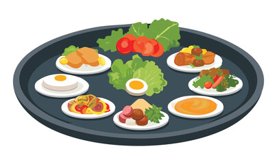 Meal Platter with Various Appetizers - Vector Illustration