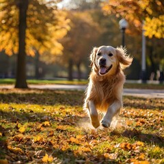 golden retriever running in the park
