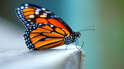 Fototapeta premium Orange Butterfly Resting on Wooden Surface in Nature