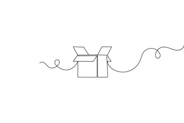 Minimal one line carton box sketch  vector outline art on white background
