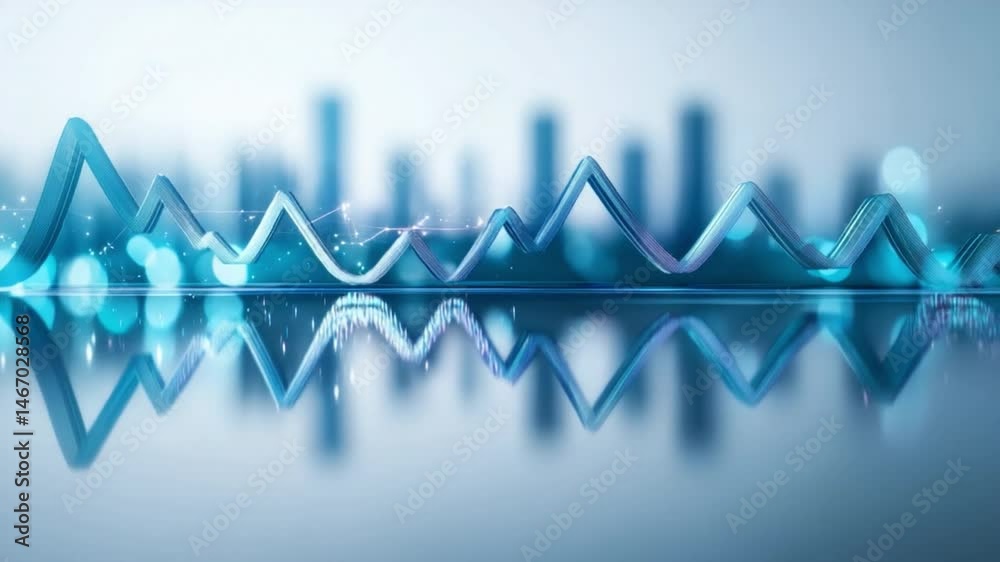 Fototapete abstract blue data wave: an abstract image featuring a stylized blue wave form, reflecting on a smoo