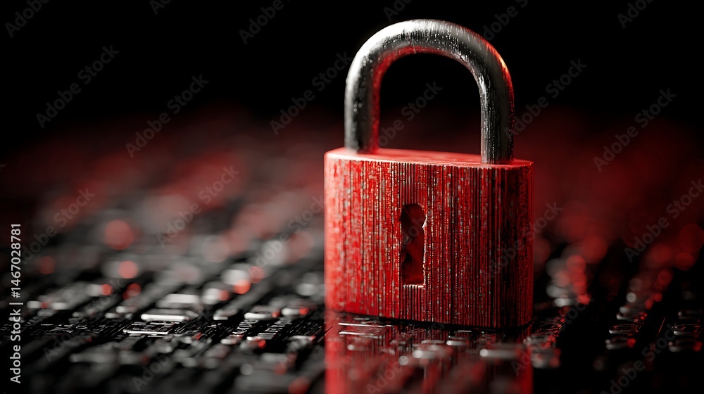 Aufkleber hacker attack, security breach, system hacked, internet cyber attack alert with red broken padlock, 