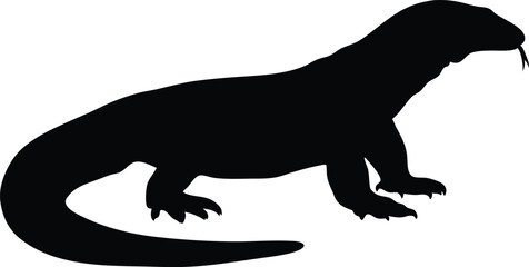 Komodo dragon silhouette vector, Dragon black silhouette, Vector illustration 