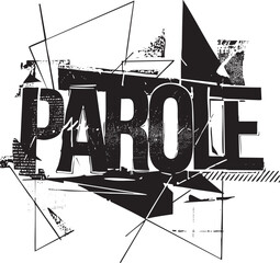 Bold fragmented ‘PAROLE’ is layered against a dynamic geometric background.