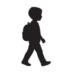 Child with Backpack Silhouette, Smooth Minimal School Kid Icon Vector