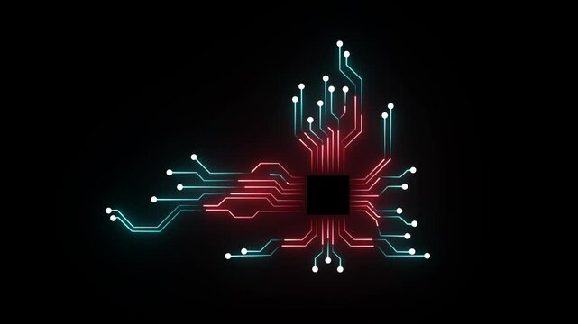 Glowing Outline Tree Animation. Abstract digital dot line particle data background connecting technology concept 3d Circuit Board .