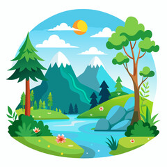 Obraz premium summer landscape with lake and mountains