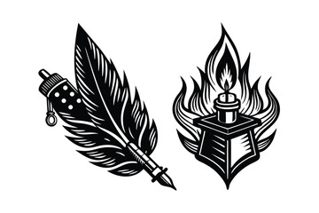 set of black and white feathers