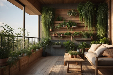 Fototapeta premium Modern home with indoor vertical garden on the wall, warm light