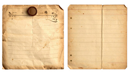 vintage note paper isolated on white background  
