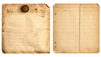 vintage note paper isolated on white background  