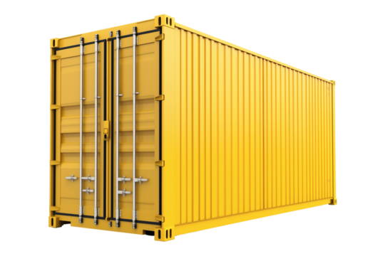 Yellow shipping container on transparent background