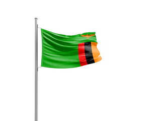 Zambia national flag waving isolated on white background with clipping path.