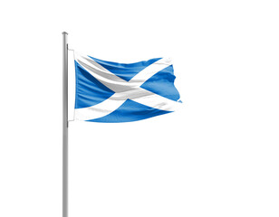 Scotland national flag waving isolated on white background with clipping path.