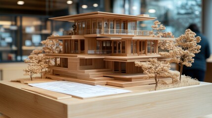 Detailed wooden model of a modern house