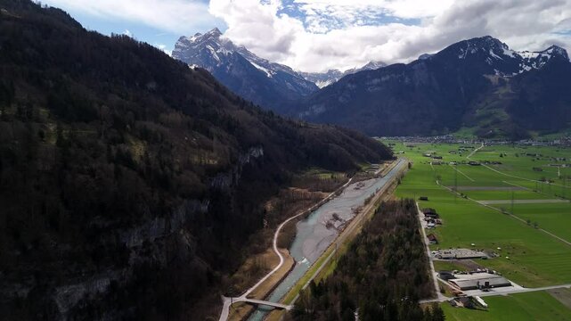 Switzerland nature above Linth river Swiss natural water mountain stream