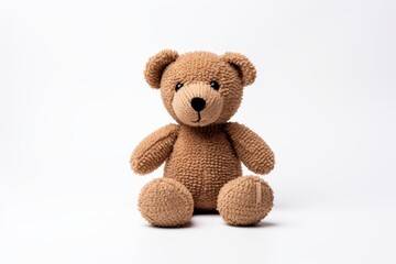 Adorable brown teddy bear sits on white background soft textured fur cute plush toy childhood friend
