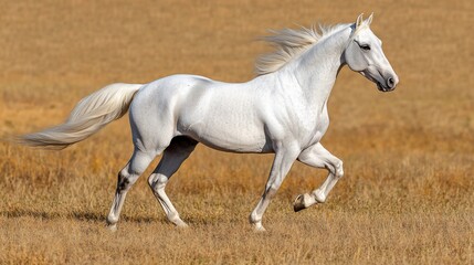 Majestic white horse galloping across golden field (4)
