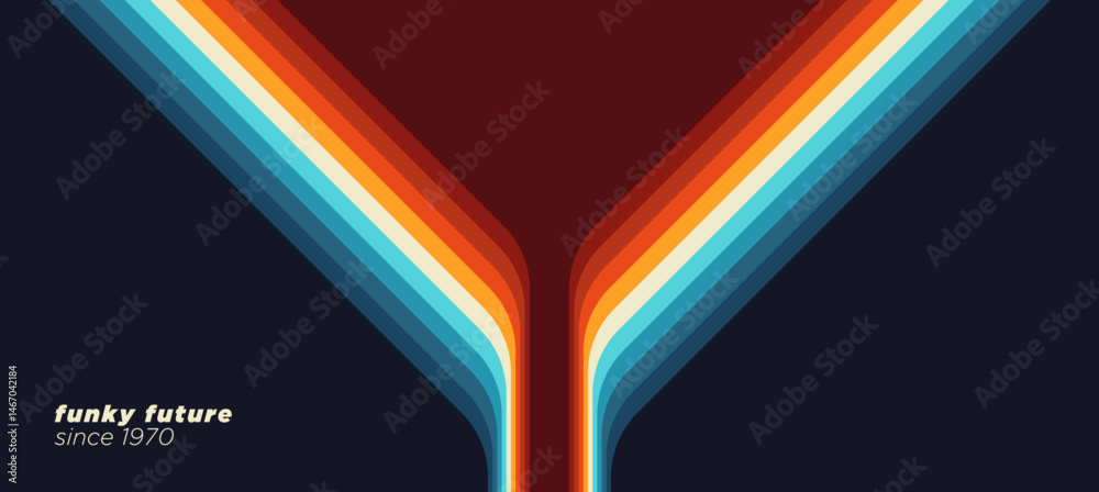 Fototapete an abstract 1970s background design in a futuristic retro style, featuring colorful lines. vector il
